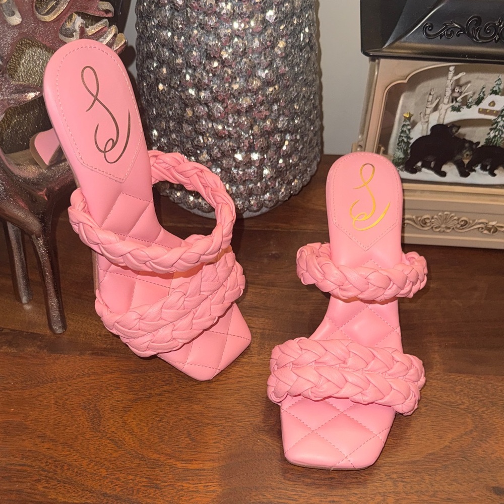 Sam Edelman Pink Braided Double-Strap Quilted Slide Heels